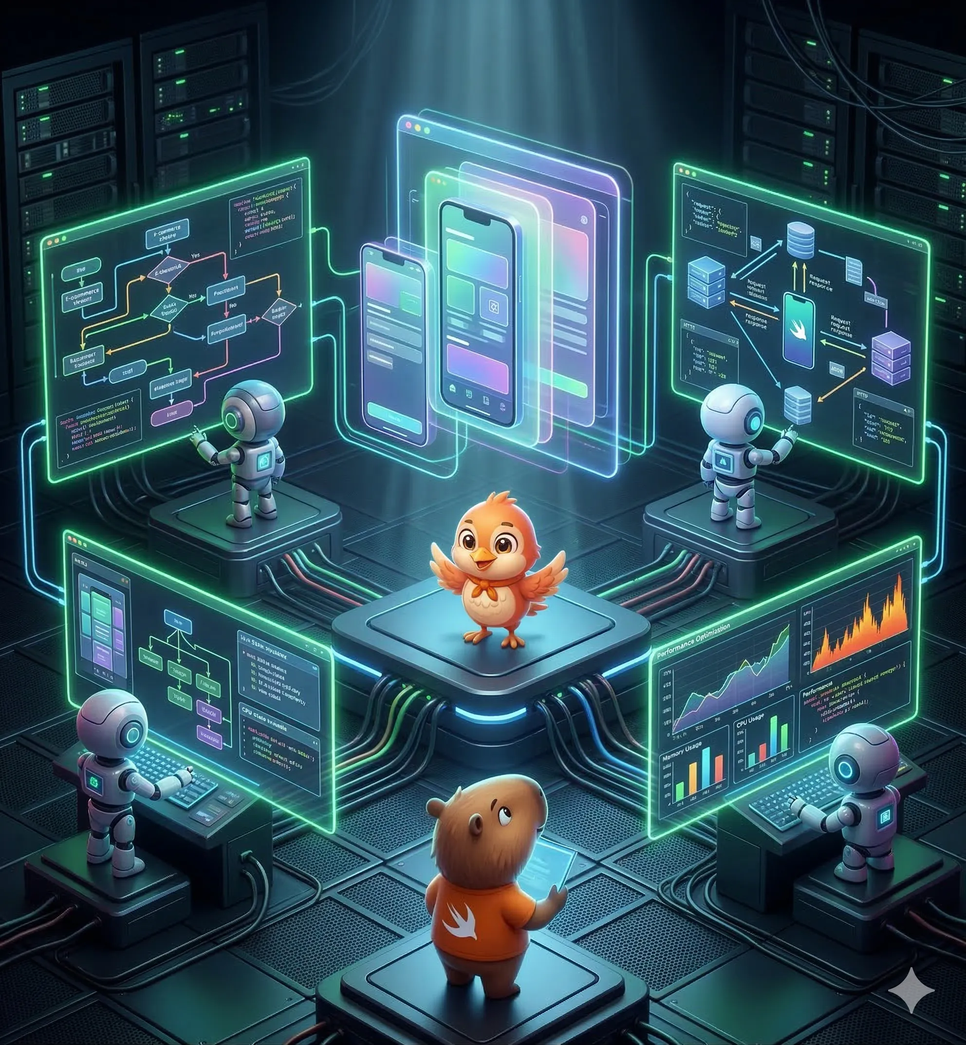 Four agents working in parallel on the same feature