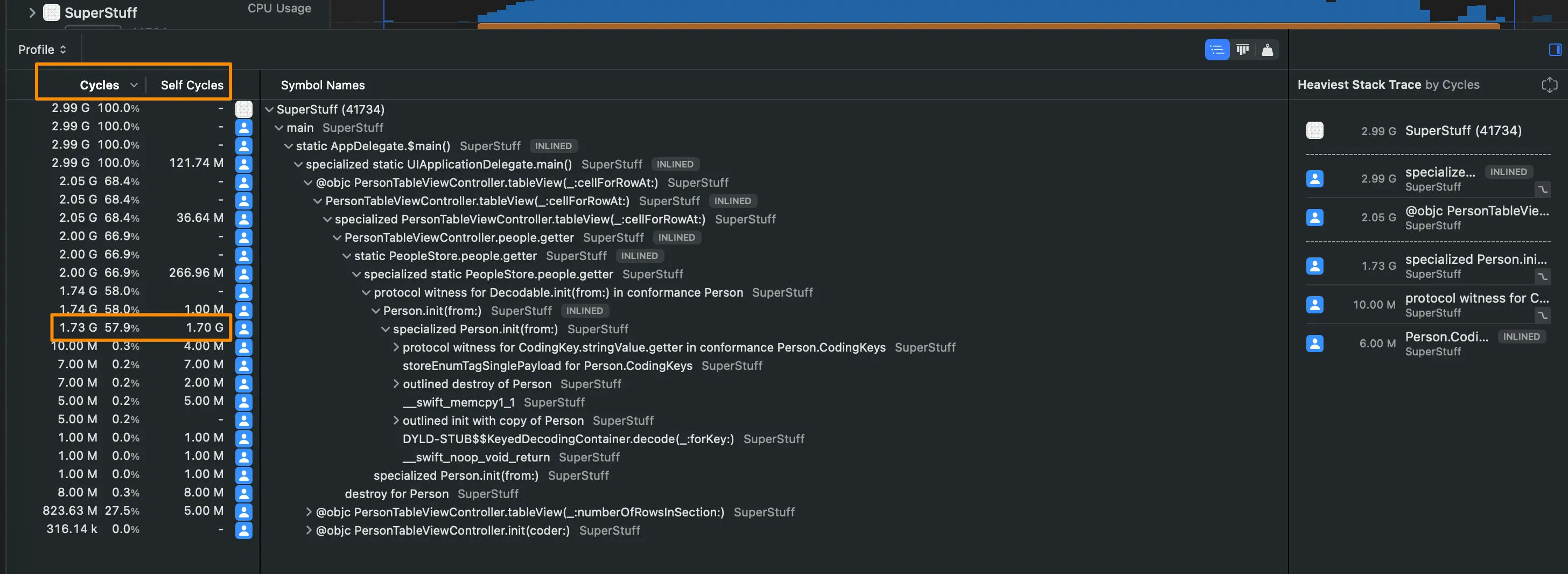 CPU Profiler showing units in cycles instead of milliseconds in the Call Tree