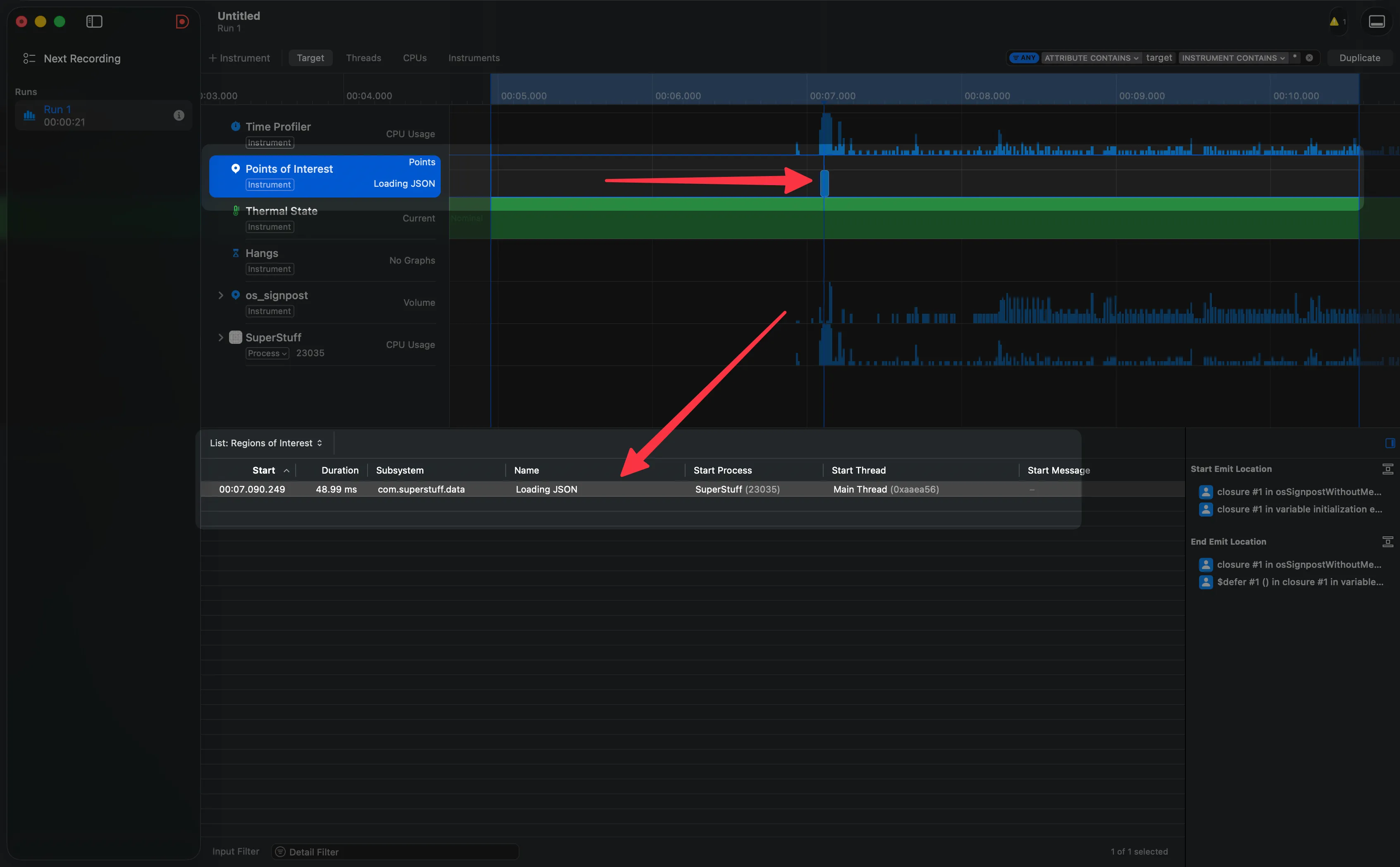 After the fix: a single "Loading JSON", zero Hangs, stable CPU