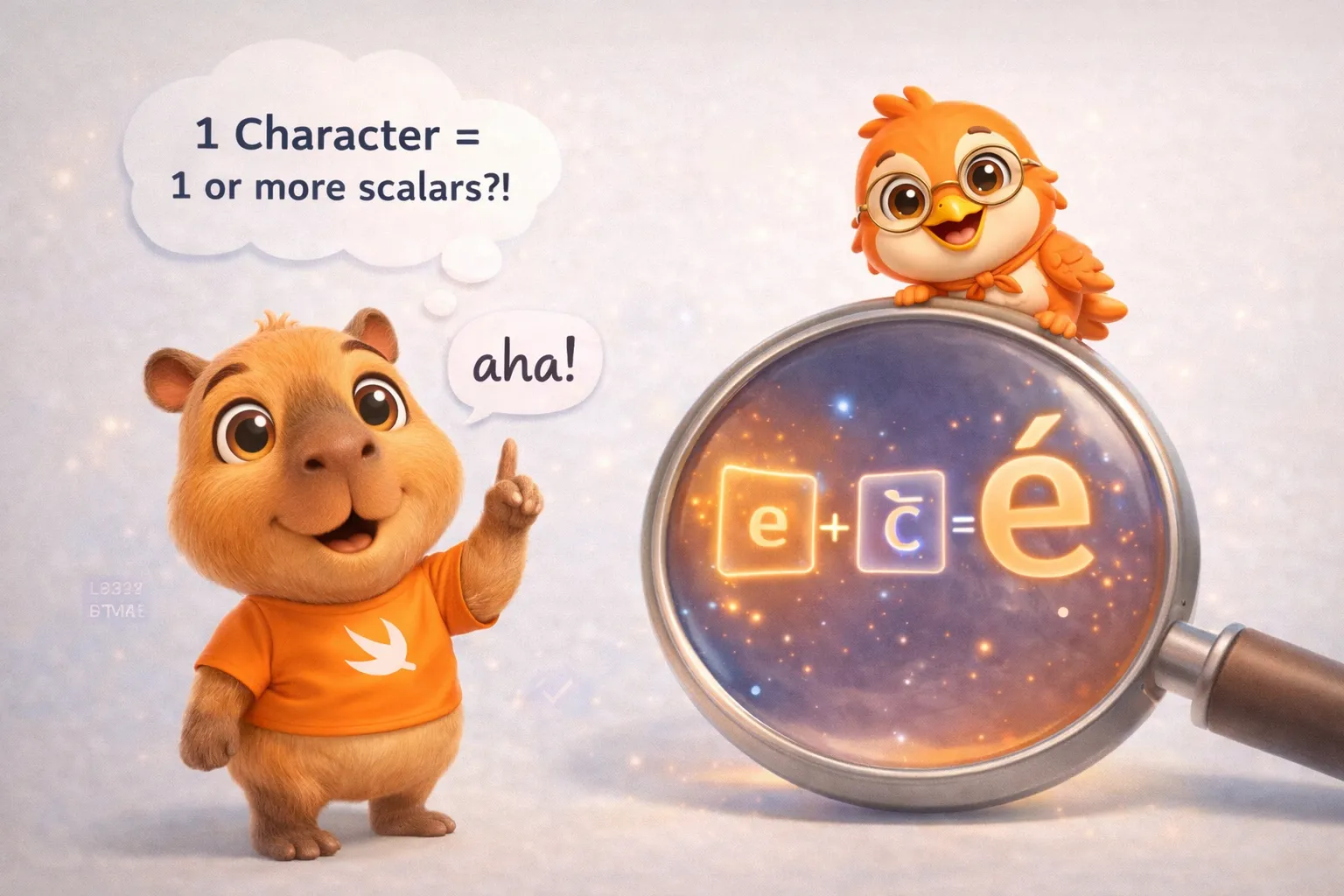 The capybara surprised to see that é can be composed of one or two scalars