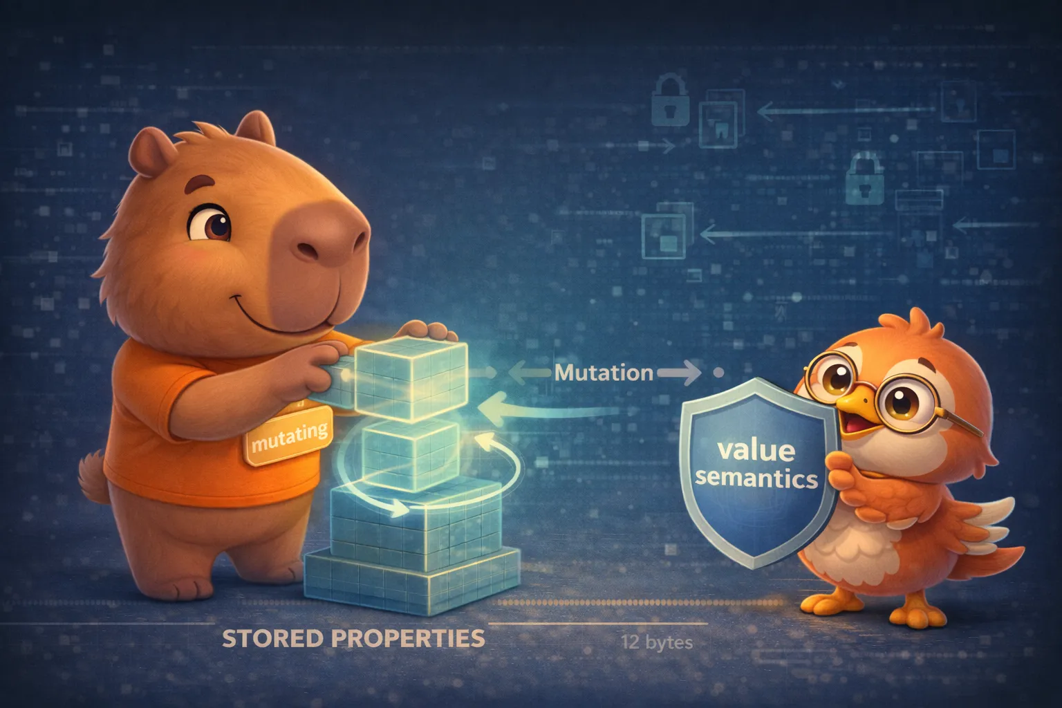 The capybara modifying a struct with the mutating keyword
